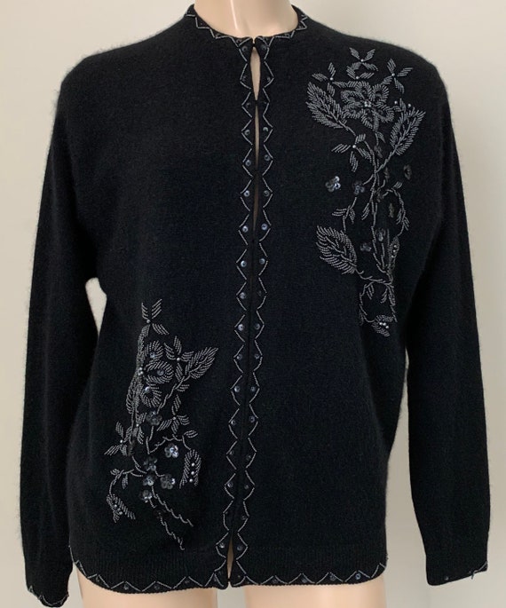 Vintage 50s Black/Grey Beaded Cardigan Sweater