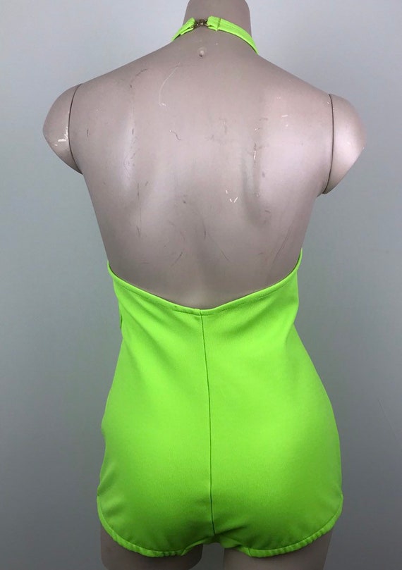 Vintage 60s Lime Pin Up Halter Swimsuit Bathing S… - image 5