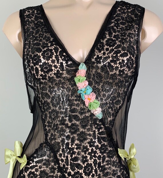 Spectacular Vintage 30s Bias Cut Black Lace/Chiffo
