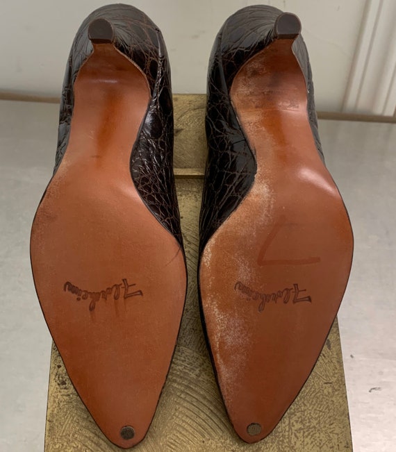Vintage 60s Brown Crocodile Leather Heels Size 5 - image 7