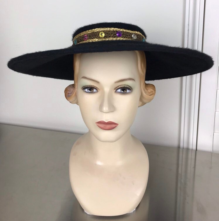 Vintage 50s Black Saucer Hat Platter Hat Etsy Ireland