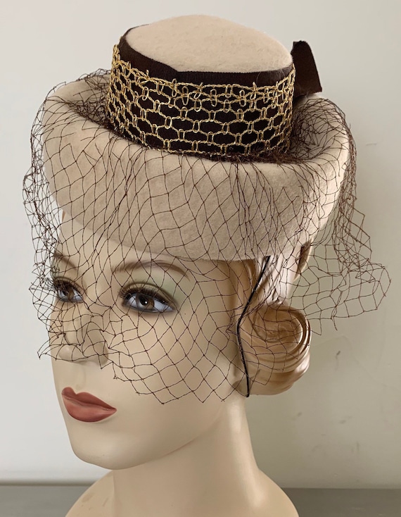 Vintage 30s 40s Wool Tilt Hat Fascinator Hat - image 5