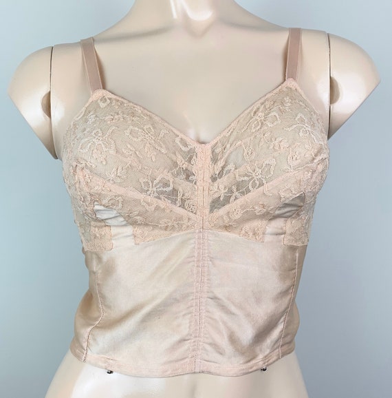Vintage 30s Cream Silk/Lace Longline bra