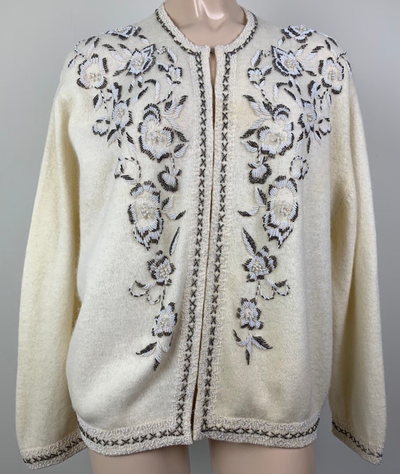 Vintage 50s Plus Size Beaded Cardigan Sweater