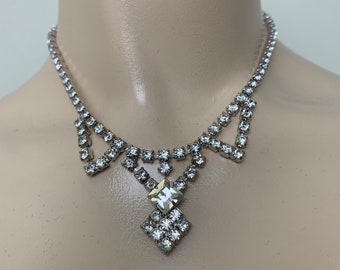 Vintage 50s Dainty Clear Rhinestone Necklace