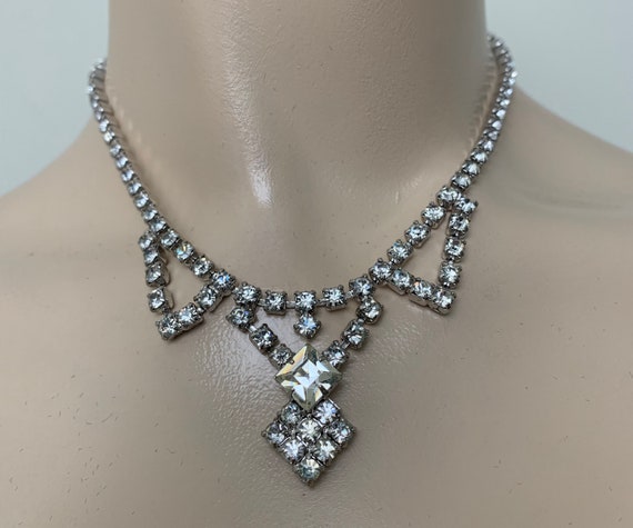 Vintage 50s Dainty Clear Rhinestone Necklace - image 1