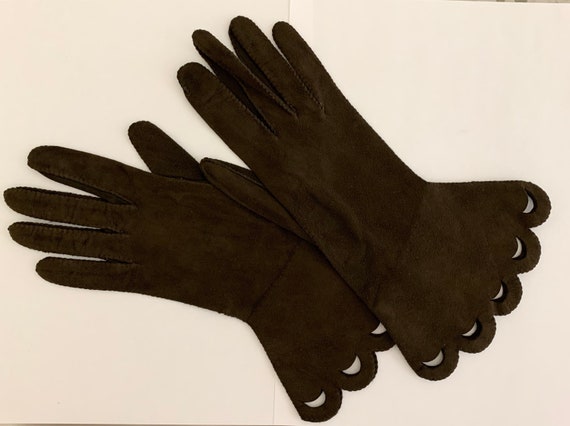 Vintage 30s Brown Leather Gauntlet Gloves