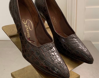 Vintage 60s Brown Crocodile Leather Heels Size 5
