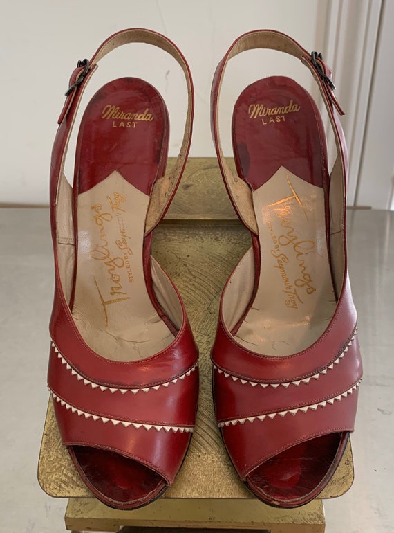 Vintage 50s Red Sling Back Peep Toe Heels - image 3