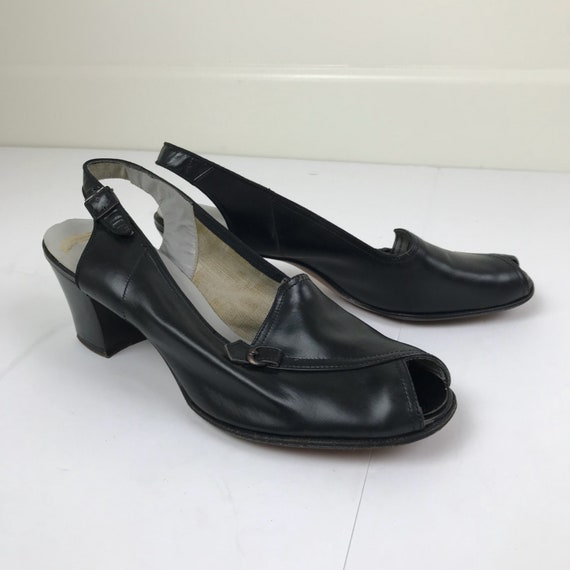 Vintage 40s Slingback Low Heels Size 7