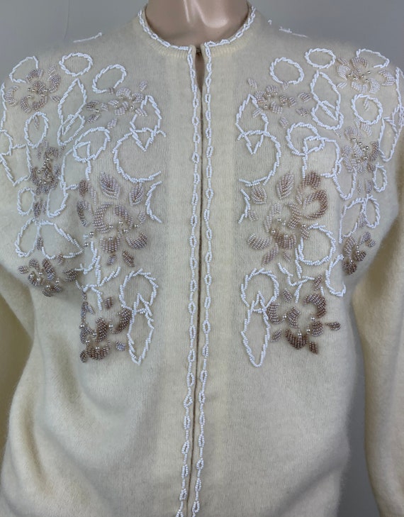 Vintage 50s Cream/White Beaded Cardigan Sweater