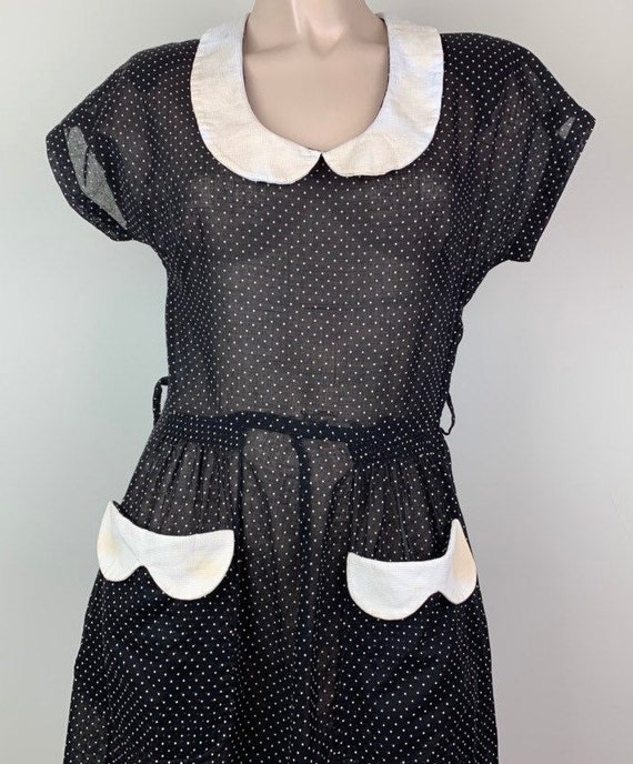 Vintage 40s Black & White Dotted Swiss Dress