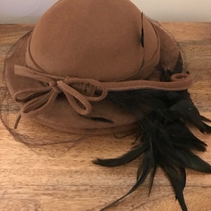 Vintage 40s Fur Felt Wide Brim Hat With Feathers image 8