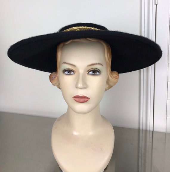 Vintage 50s Black Saucer Hat | Platter Hat