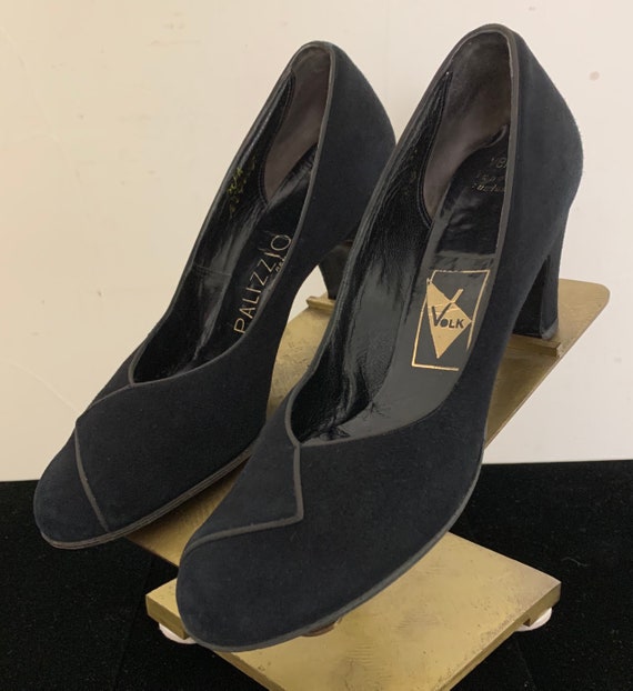Vintage 40s Palizzio Black Suede Heels