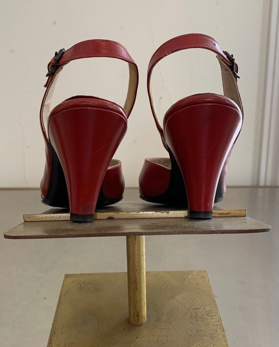 Vintage 50s Red Sling Back Peep Toe Heels - image 7