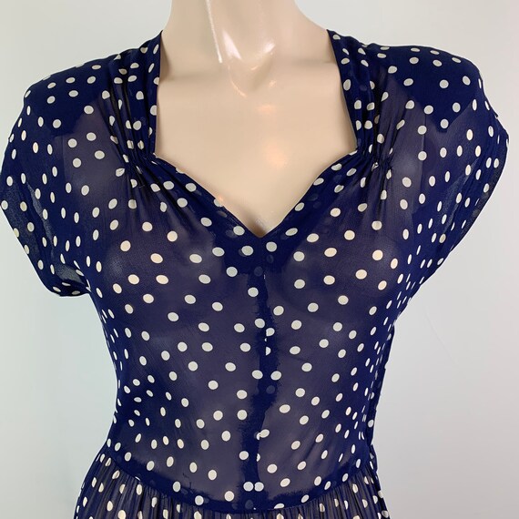 Vintage 40s Navy Rayon Polka Dot Dress