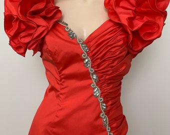 Ultimate Vintage 80’s Red Ruffle Alyce Designs Prom Dress Formal Dress