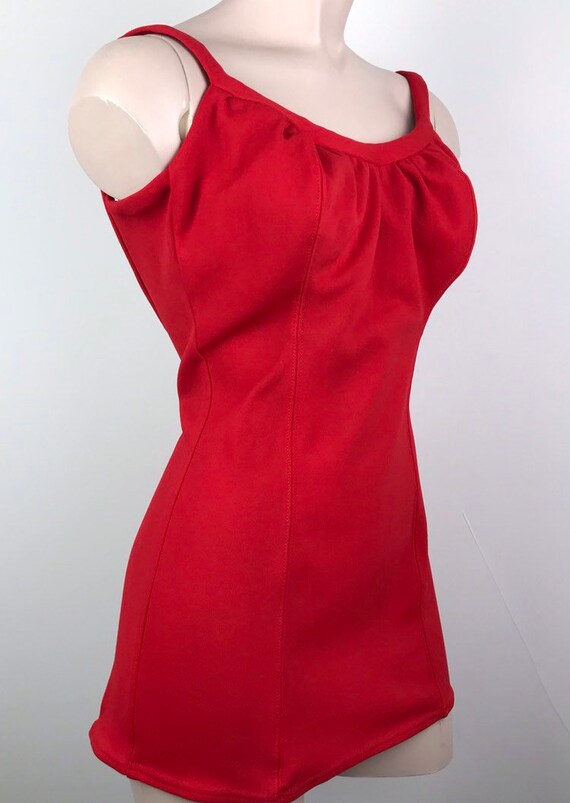 Vintage 50s Red One Piece Pin Up Swimsuit Bathing… - image 5