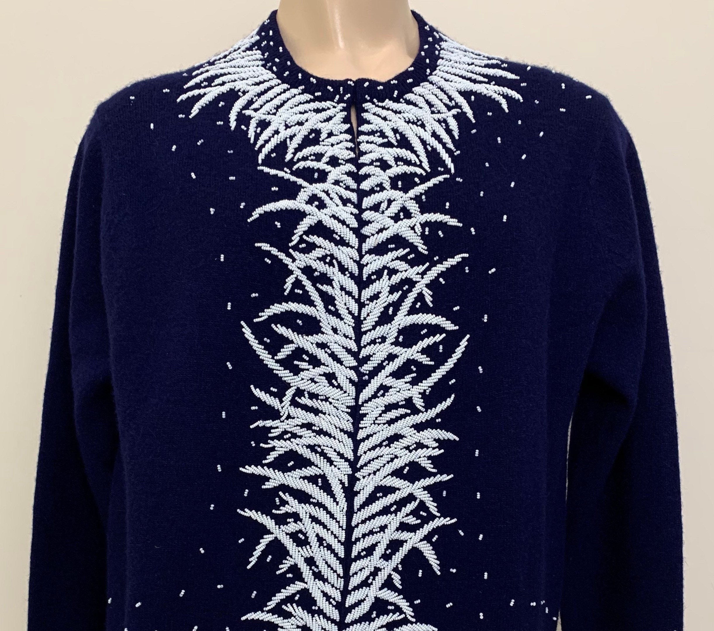 Women's Monogram Sweater - Blue with navy sequin – Branche