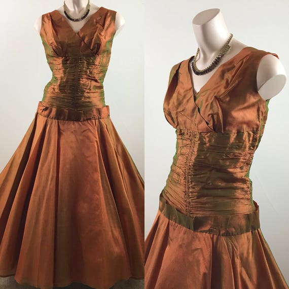 Vintage 50s Copper Party Dress Formal Dress