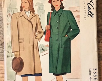 40s McCalls 5356 Coat Pattern Uncut