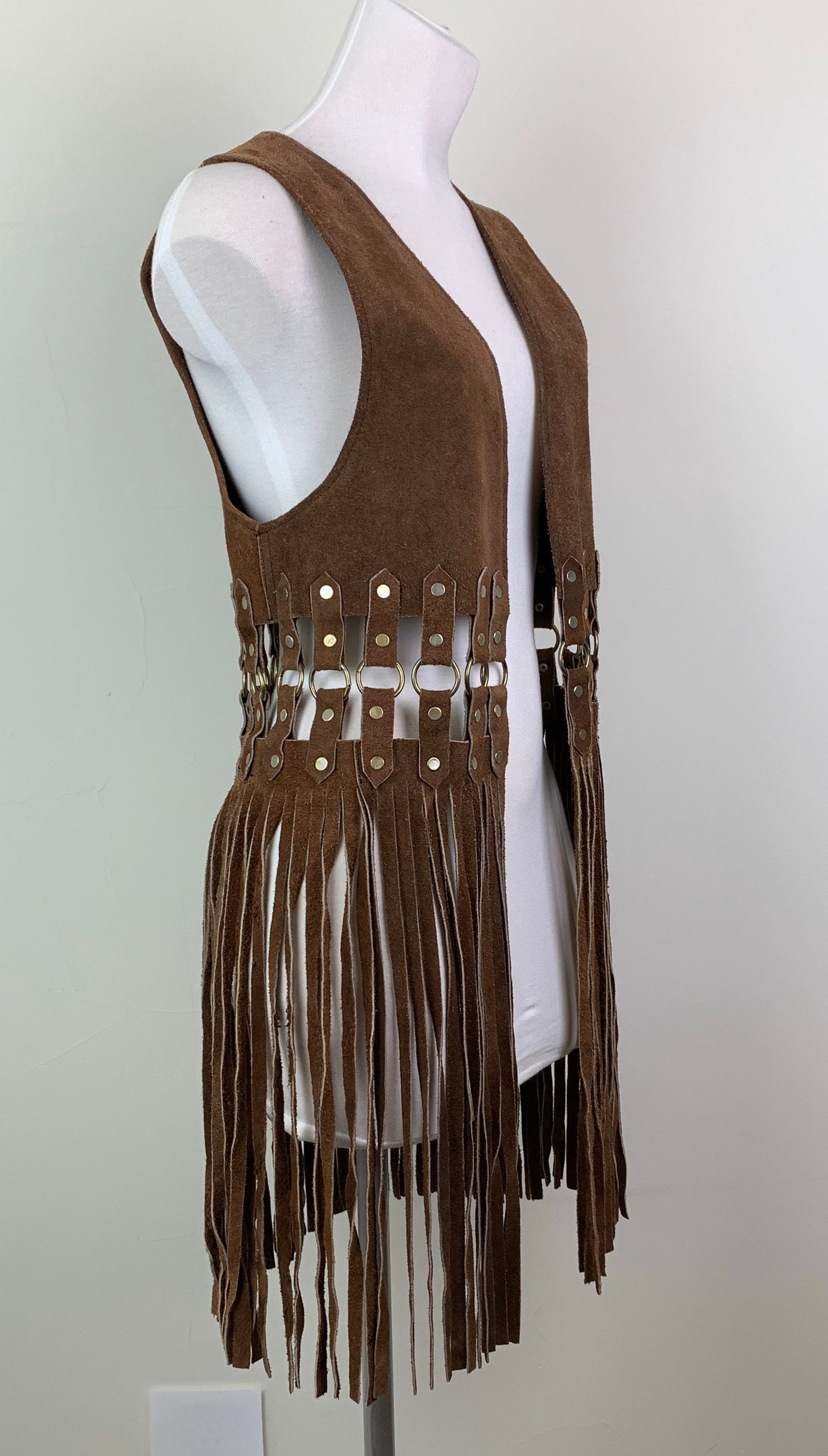 60s 70s Vintage Hippie Suede Leather Fringe Vest Etsy