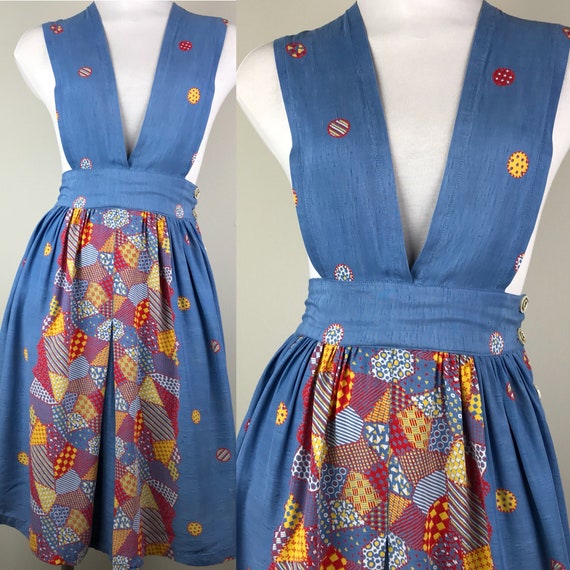 Vintage 40s Rayon Patchwork Print Jumper Dress