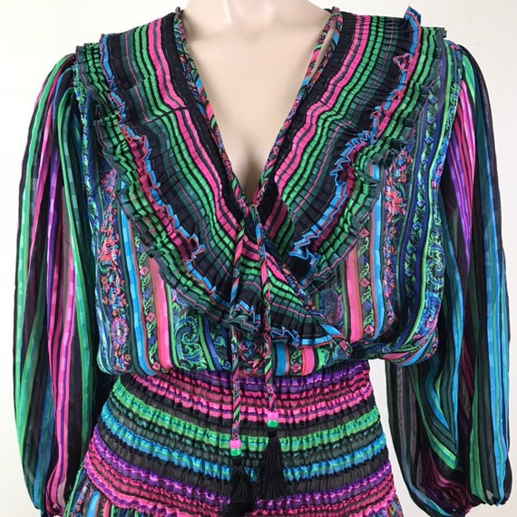 Vintage 80s Diane Fres Boho Ruffle Dress