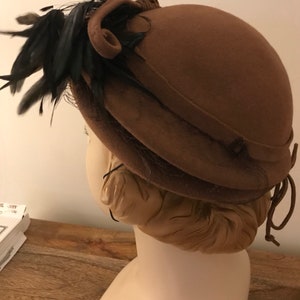 Vintage 40s Fur Felt Wide Brim Hat With Feathers image 7