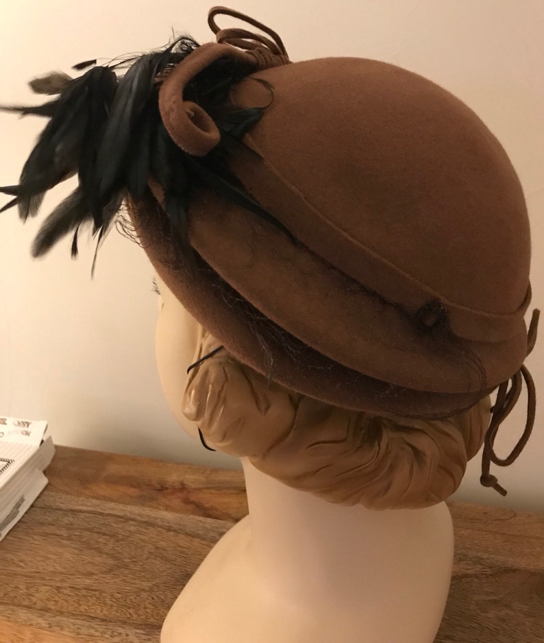 Vintage 40s Fur Felt Wide Brim Hat With Feathers image 7