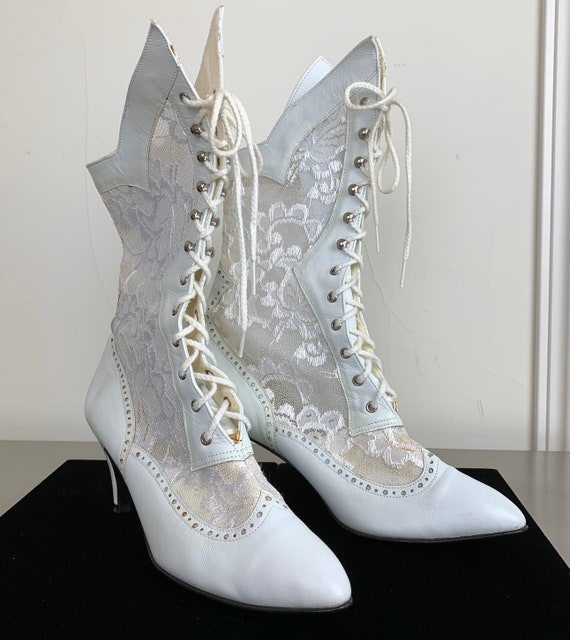 Vintage 80s White Leather Lace Boots Madonna Brida