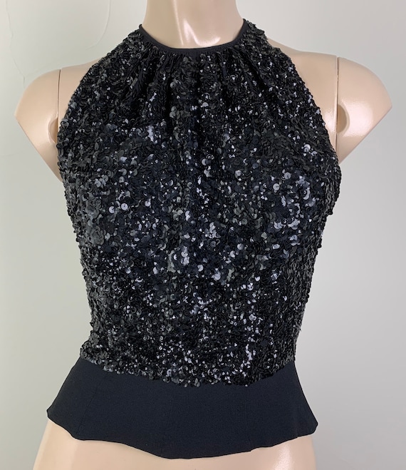 Vintage 30s Black Sequin Halter Neck Blouse