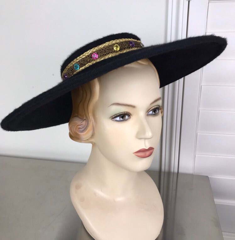 Vintage 50s Black Saucer Hat Platter Hat Etsy Ireland