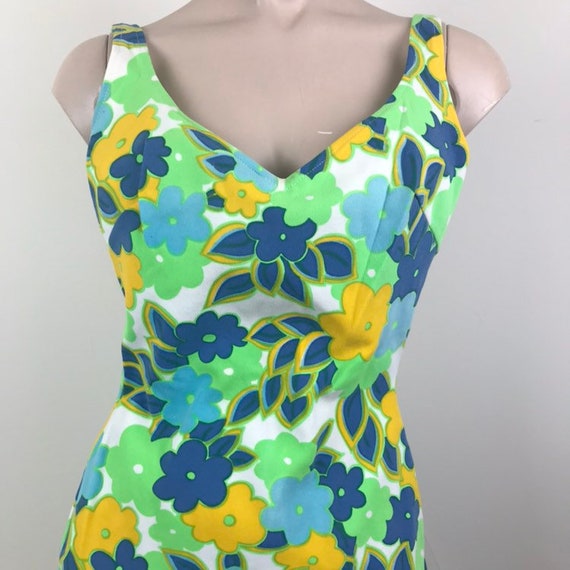 Vintage 50s 60s Floral Pin Up Swimsuit Bathing Sui