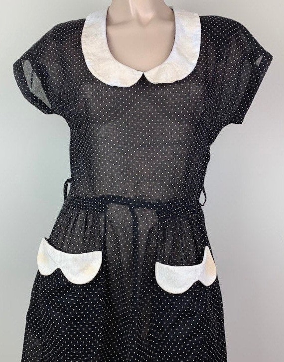 Vintage 40s Black & White Dotted Swiss Dress