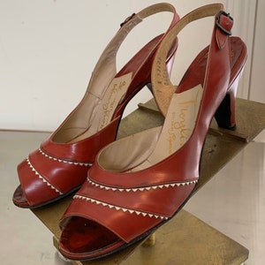 Vintage 50s Red Sling Back Peep Toe Heels