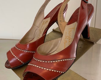 Vintage 50s Red Sling Back Peep Toe Heels