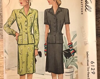 40s McCalls 6129 Suit Dress Pattern Uncut