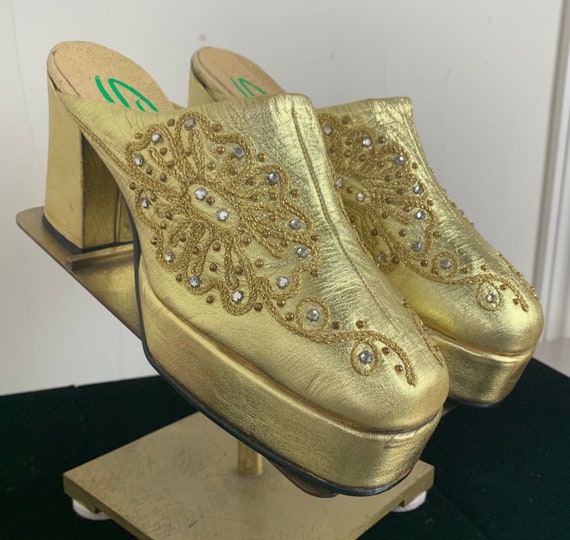 Spectacular Vintage 70s Gold Glam Rock Platform Sh