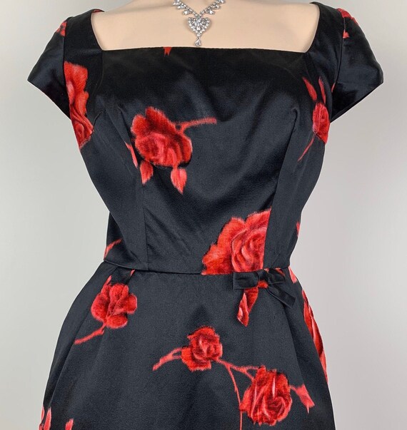 Vintage 50s Flocked Velvet Roses Cocktail Dress