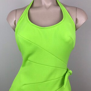 Vintage 60s Lime Pin Up Halter Swimsuit Bathing Suit