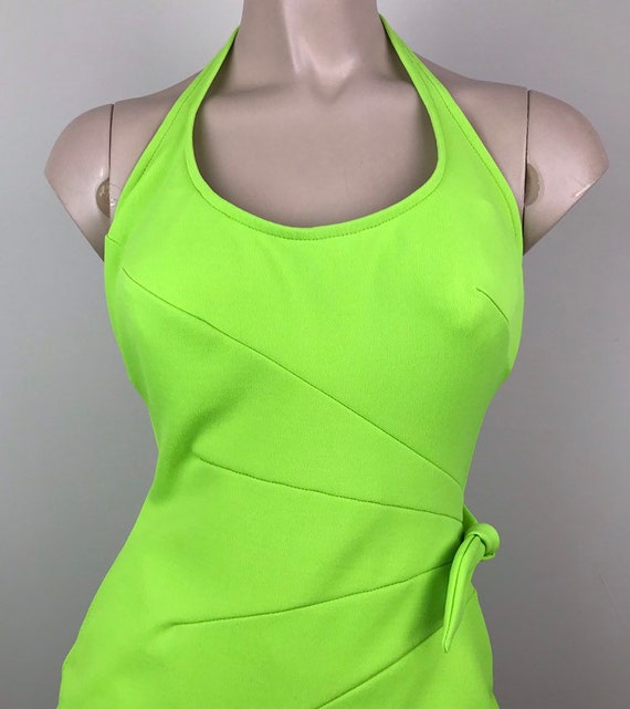 Vintage 60s Lime Pin Up Halter Swimsuit Bathing S… - image 1