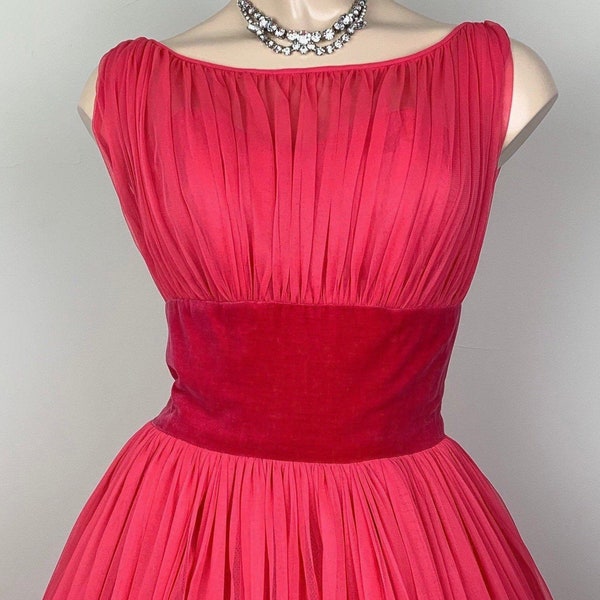 Vintage 50s Hot Pink Party Dress Formal Dress