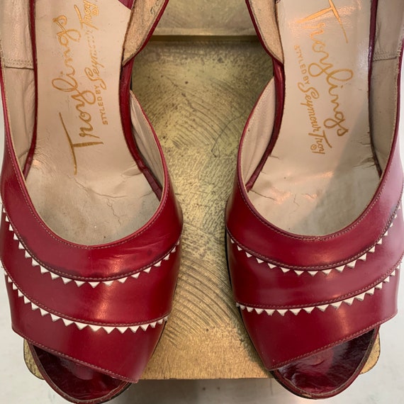 Vintage 50s Red Sling Back Peep Toe Heels - image 6