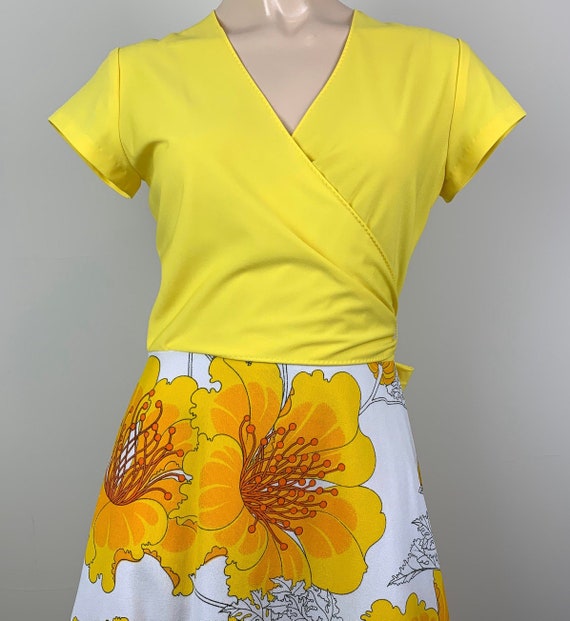 Vintage 70s Alfred Shaheen Yellow Wrap Dress