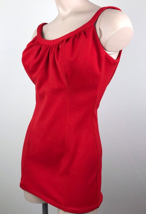 Vintage 50s Red One Piece Pin Up Swimsuit Bathing… - image 4