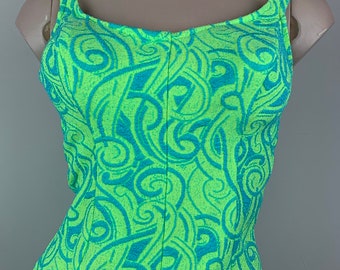 Vintage 50s/60s Neon Swirl Print Pin Up Swimsuit Bathing Suit