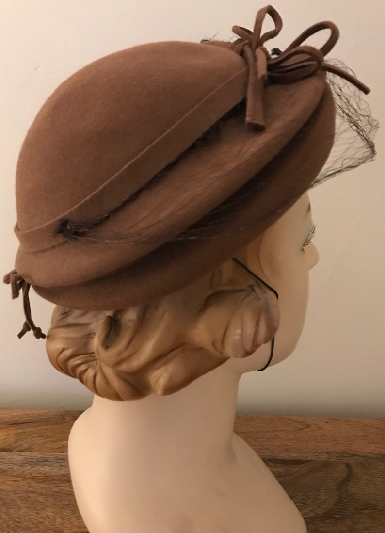 Vintage 40s Fur Felt Wide Brim Hat With Feathers image 4