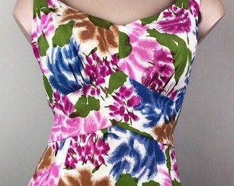 Vintage 50s Rose Marie Reid Floral Pin Up Swimsuit Bathing Suit